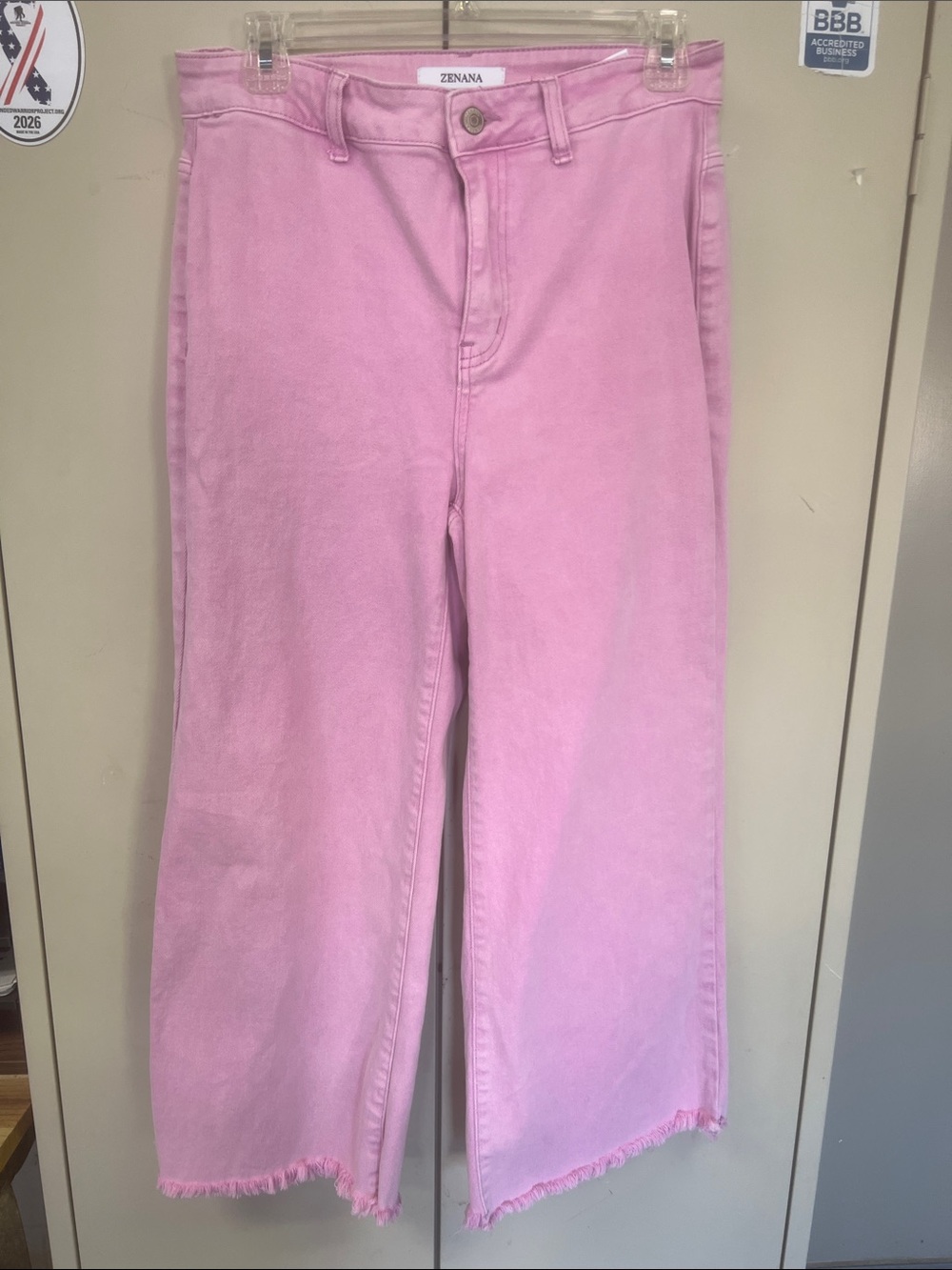 Zenana Outfitters Pink Wide-Leg Jeans with Raw Hem